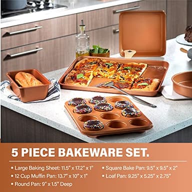 Gotham Steel Hammered 20 Pc Ceramic Cookware Set Nonstick, True Ceramic Pots and Pans Set Non Stick with Deep Square Pan Set & Bakeware Set, Non Toxic PFOA PFOS Free, Oven & Dishwasher Safe - Image 8