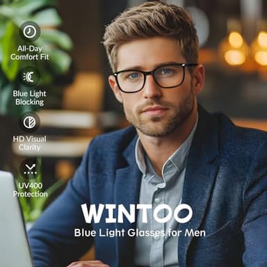 WINTOO Blue Light Glasses for Woman Men | 99% Blue Light Blocking Glasses for Computer Gaming TV Phone Screen Square Frame | Anti Eyestrain & UV Glare Protection - 2 Pair - Image 2