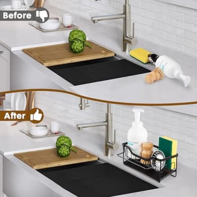 Sinnsally Sponge Holder for Kitchen Sink Caddy,Stainless Steel Dish Soap Dispenser Rack,Dish Soap Caddy for Kitchen Sink Utensil Holder with Drain for Countertop,Kitchen Counter Organizer and Storage - Image 6