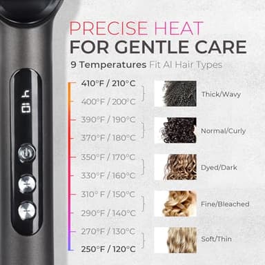 TYMO Ring Plus Ionic Hair Straightener Brush - Straightening Comb with Negative Ions for Women, Titanium Coating, 9 Temp Settings & LED Display, Dual Voltage, Professional Styling Tools - Image 7