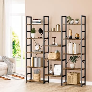 NUMENN Triple Column 5 Tier Bookshelf, Bookcase with 14 Open Display Shelves, Adjustable Rustic Industrial Style Book Shelves, Modern Bookshelves for Bedroom, Living Room and Home Office, Vintage - Image 6