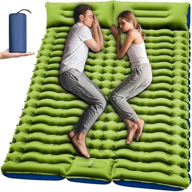 Yuzonc Double Sleeping Pad - Self Inflating 4" Extra-Thick for 2 Person with Pillow Built-in Foot Pump Inflatable Sleeping Mat for Backpacking, Hiking, Traveling, Tent, Portable Camping Mat - Image 1