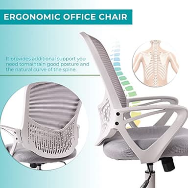 Office Chair, Ergonomic Home Desk Chair Mid Back Mesh Chair Rolling Swivel Computer Chair with Lumbar Support (Office Chair, Light Grey) - Image 4