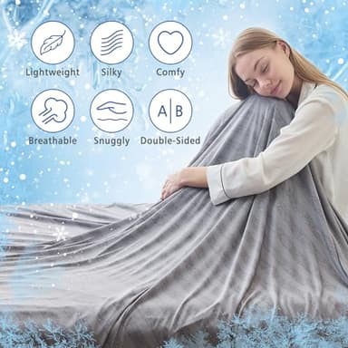 EMME Cooling Throw Blanket, Thin Lightweight Summer Blanket for Couch Sofa, Cold Bed Throws for Hot Sleepers, Double Sided, Keep Body Cool for Kids Adults, Grey - Image 4