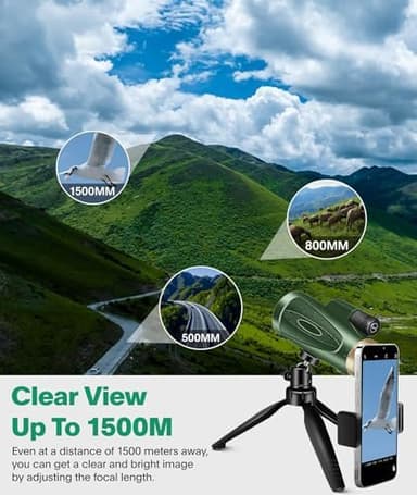 Monocular Telescope 80x100 High Power with Smartphone Adapter Tripod,Larger Vision Monoculars for Adults with BAK4 Prism & FMC Lens, Suitable for Bird Watching Hunting Hiking Camping Wildlife-Green - Image 4