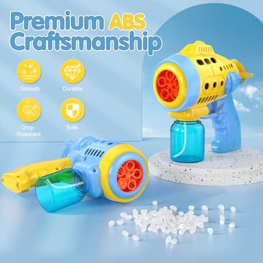 2 Bubble Gun with 2 Pack Refill Solution, 360° Leak-Proof Bubble Machine for Toddlers, Automatic Bubble Guns for Kids, Easter Basket Stuffers, Party Favors, Birthday Gift (Yellow-Blue) - Image 3