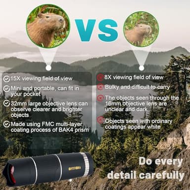 OPTIVORA 15×32 Mini Telescope for Adults High Powered,Compact Size,Ideal for Use as a Small Monocular for Bird Watching,Pocket Telescope Adults for Outdoor Activities to Use,with Smartphone Adapter - Image 3