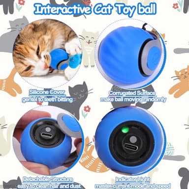 Interactive Cat Toy Ball - Speedy Cat Toys for Indoor Cats with Feather Tails for Chasing, Moving Stimulation Smart Cat Toy for Enrichment, Motion Activated Automatic Rolling Toys to Keep Them Busy - Image 6