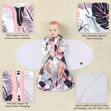 GUNTAIL Newborn Sleep Sack Baby Swaddle,3-Way Adjustable Wearable Blanket,100% Rayon Cotton Swaddling sleeping bag. (Banana&Flower, 3-6 Months) - Image 4