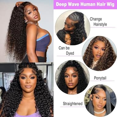 250% Density 13X6 30 Inch Deep Wave Lace Front Wigs Human Hair Curly Wig Wet and Wavy HD Lace Front Wig Pre Plucked 100% Real Human Hair No Synthetic Blend No Tangle No Shedding Triple Lifespan 3X - Image 5