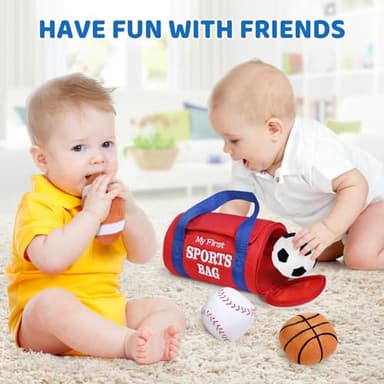 KMUYSL Baby Toys 0-12 Months, My First Sports Bag Plush Toy - 4 Sensory Balls Soft Toys with Crinkle, Rattles for 0-3-6-9-12 Month Newborn Infant, 1st Birthday for Babies Boys Girls Age 1 - Image 3