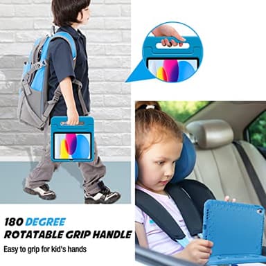 ProCase Kids Case for iPad A16 11th Generation 2025/iPad 10th Generation 2022 with Pencil Holder, iPad 11/10 Case Shockproof Lightweight Cover with Stand Convertible Handle for Children -Blue - Image 4