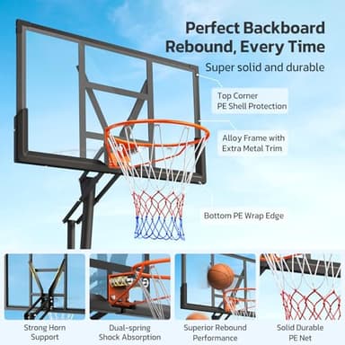 Yohood Basketball Hoop Outdoor Portable, 10ft Quickly Adjustable Basketball Goal System with 44 Inch PC Backboard & Wheels for Court/Backyard/Driveway - Image 3