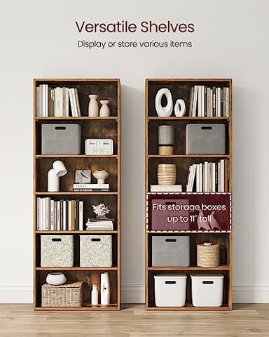 VASAGLE CUSTOS Collection - Bookshelf, 6-Tier Bookcase, Book Shelf, Open Storage Shelf, 9.4 x 23.6 x 63.3 Inches, for Living Room, Home Office, Dinning Room, Rustic Brown ULBC166X01 - Image 5