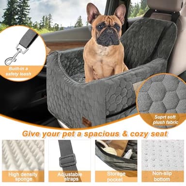 melafa365 Dog Car Seat for Small Medium Dogs, Memory Foam Dog Booster Seat, Elevated Pet Car Seat for Dogs up to 35 lbs, with Washable Removable Cover, Storage Pockets (Gray) - Image 3