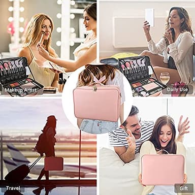 JOURMON Travel Makeup Case Portable Makeup Train Case Organizer Cosmetic Bag with Adjustable Dividers and Shoulder Strap for Makeup Brushes Toiletry Travel Accessories(Pink, L) - Image 6