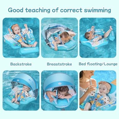Mambobaby Float with Canopy & Portable Backpack Skin-friendly Baby Swim Float with Tail Waterproof Non-Inflatable Mambo Float Smart Swim Trainer Soft Solid Infant Pool Float 3-24 months Baby Swim Ring - Image 3
