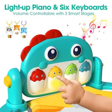 IMAXTOP Baby Play Mat,Funny Tummy Time Mat Toys,Music & Light Kick and Play Piano Mat, Baby Play Gym for Newborn Infant,Baby Activity Center Mat with 5 Sensory Baby Toys 0-6-12 Months Dinosaur Theme - Image 3
