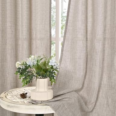 YoungsTex Linen Semi Sheer Curtains 63 Inch Length 2 Panels for Living Room - Light Filtering Drapes with Bronze Grommet Beige Window Treatments for Country Office Bedroom, 52 X 63 Inch - Image 8