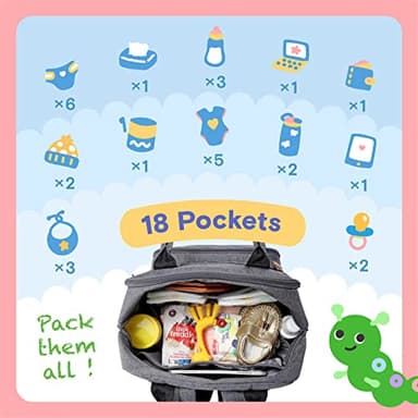 iniuniu Diaper Bag Backpack, 4 in 1 kit Large Unisex Baby Bags for Boys Girls, Waterproof Travel Back Pack with Diaper Pouch, Washable Changing Pad, Pacifier Case and Stroller Straps, Gray - Image 4