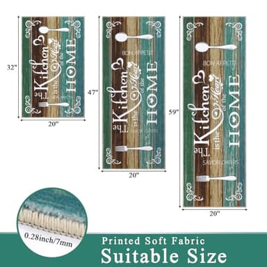 Vaukki Boho Kitchen Rug Sets 3 Pieces, Washable Kitchen Mats for Floor, Non Slip Soft Kitchen Area Rug Floor Mat for Kitchen, Laundry Room and Hallway (Teal, 20''x32''+20''x47''+20''x59'') - Image 2