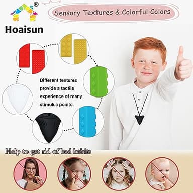 Chewy Necklaces for Sensory Kids, 6 Pack Chew Necklaces for Sensory Boys and Girls with Autism, ADHD, SPD, Chewing, Biting, Silicone Oral Sensory Chew Teething Toys for Adults Reduce Anxiety Fidget - Image 3