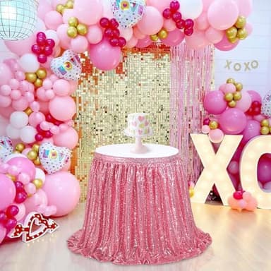 Blush Pink Table Skirts for rectangle 9ft Sequin Table Cloth Glitter Table skirt for Baby Shower girl Birthday Party Wedding Decorations - Image 4