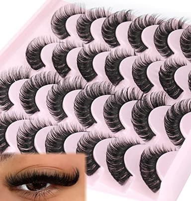 False Eyelashes Russian Strip Lashes Volume Fake Eyelashes Extension D-Curly Wispy Handmade Soft Reusable 14 Pairs Lashes Pack - Image 1