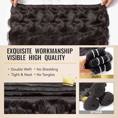 WEQUEEN Body Wave Bundles Human Hair Bundles 16A Brazilian Virgin Hair 20 22 24 In Thick Weave Natural Black - Image 5