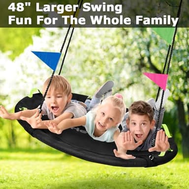 HeyZoo 48 inch Tree Swing, Larger Saucer Flying Swing for Whole Family, 900lbs Weight Capacity, with Adjustable Hanging Straps, for Outdoor Backyard, Gifts for Kids, Black - Image 5