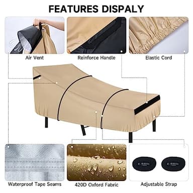 NEVERLAND Waterproof Patio Lounge Chair Cover, Outdoor Chaise Lounge Covers with Heavy Duty Material, 420D Waterproof Outdoor Chairs Cover 82L x 57W x 32H inch Golden (2 Pack) - Image 2