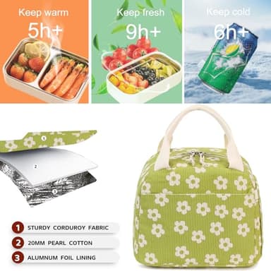Bluboon Lunch Bag for Women Men Cute Corduroy Lunch Tote Bags Reusable Insulated Lunch Box Large Capacity Reusable Insulated Cooler for Work Picnic or Travel - Image 3