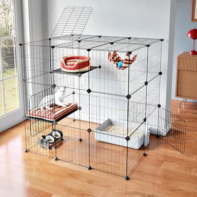 Oneluck 3-Tier Cat Cages Indoor Enclosure DIY Cat Playpen Catio Detachable Metal Wire Kennels Cats Crate Large Extra Exercise Place Ideal for 1 Cat,35.4 Inches - Image 9