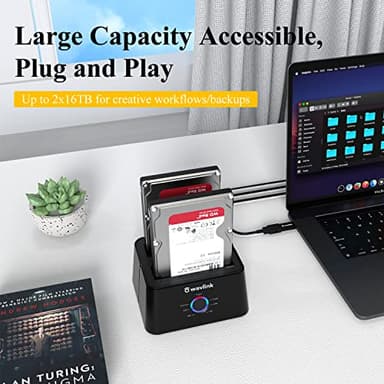 WAVLINK USB 3.0 and USB C to SATA Dual-Bay External Hard Drive Docking Station for 2.5/3.5 Inch HDD/SSD with UASP (6Gbps), Support Offline Clone/Duplicator Function [16TB X2 ]-Black - Image 4