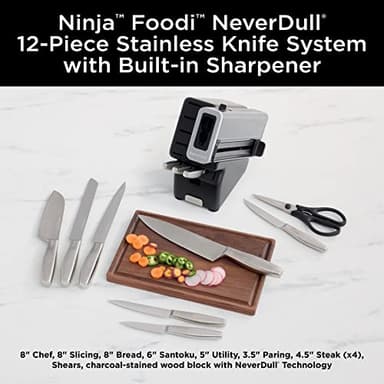 Ninja K62012 Foodi NeverDull Premium 12-Piece German Stainless Steel Knife System with Built-in Sharpener, Stainless Steel/Black - Image 2