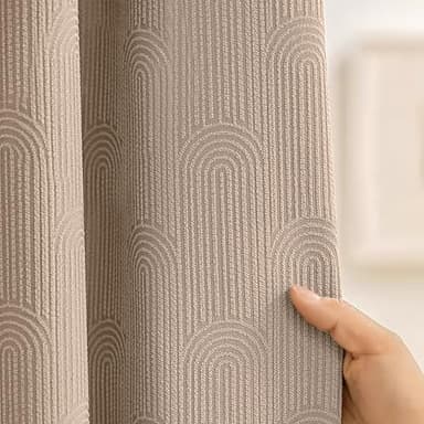 Awellife Boho Shower Curtains for Bathroom Cotton Fabric Touch Beige Bohemian Mid Century Minimalist Arch 72" L X 72" W - Image 1