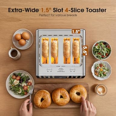Touch Screen Toaster 4 Slice, Digital Smart Dual Control Touchscreen, Stainless Steel, 6 Toast Types & Levels include Bread, Bagel, with Defrost/Reheat/Single Slot Toasting Function - Image 7