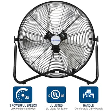 BILT HARD 20" High Velocity Floor Fan, 4600 CFM 3-Speed Industrial Shop Fan with Wall-Mounting System, Heavy Duty Metal Fan for Workshop, Garage and Warehouse - Image 3
