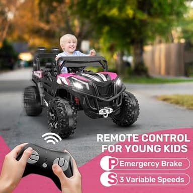 ANPABO 24V 4X4 Ride on Car Truck w/Remote Control, 4WD/2WD Switchable Kids UTV, 19" Spacious Seat, 4 Shock Absorbers, Soft Start, Music Player, Electric Car for Kids Ages 3+(Pink) - Image 6