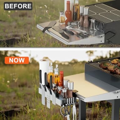 Josmimic Upgraded Griddle Caddy for 28"/36" Blackstone/Weber Griddle, BBQ Grill Storage Organizer, Space Saving Griddle Accessories with Double-Sided Magnetic Strip & Paper Towel Holder & J-Hooks - Image 5