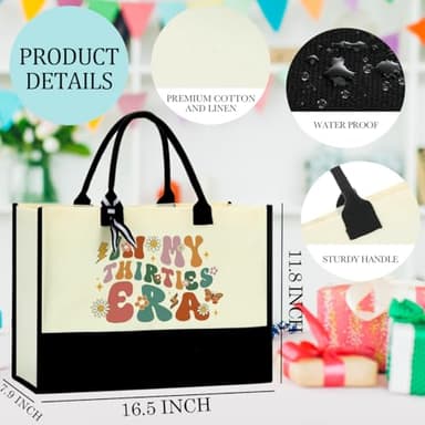 Ajgvf 30th Birthday Decorations for Her 30th Birthday Gifts for Women 30th Birthday Gift Ideas 30 Year Old Birthday Gifts for Women Mom Grandma Sister Friend Wife Coworker with Canvas Tote Bag Blak - Image 2