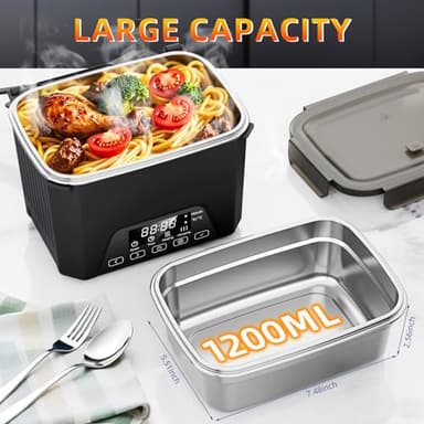 Cordless Electric Lunch Box, 1.2L Self Heating Lunch Box Battery Powered with Automatic Heating, BPA Free, Meal Prep Friendly (Black) - Image 3