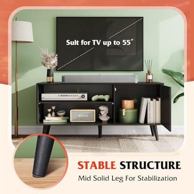 WLIVE TV Stand for 55 Inch TVs, Entertainment Center with Storage Cabinet, Mid-Century TV Stands for Living Room and Bedroom, 50" TV Console, Black - Image 6