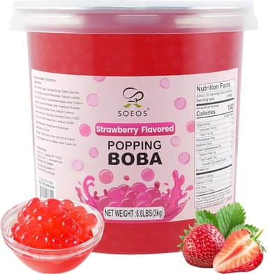 Soeos Strawberry Popping Boba Pearls 6.6 Pounds, Bursting Boba Pearls for Bubble Tea, Beverages, Shakes, Desserts, Smoothie and Ice Cream Topping - Image 1