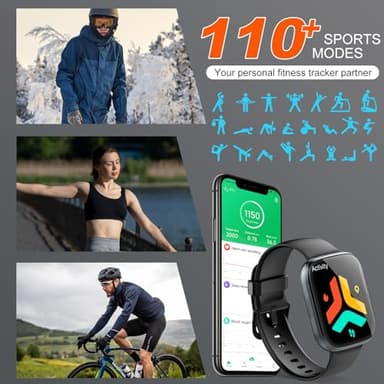 Puqo Smart Watch, 1.95" HD Touch Screen Fitness Watch with Sleep Heart Rate Monitor, 110+ Sports Modes, IP68 Waterproof Activity Trackers Compatible with Android iOS, Black - Image 3