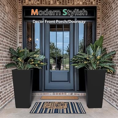 Heyzier Tall Planters for Outdoor Plants, Large Resin Flower Pots for Garden, Front Porch, Patio, Indoor - Set of 2 (Black, 27.5 inch - 2 Pack) - Image 3