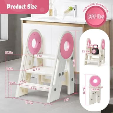 Foldable Toddler Step Stool, 2-3 Step Kids Bathroom Stool for Sink and Toilet, Non-Slip Potty Training Helper for Ages 18 Months to 3 Years (Pink) - Image 4