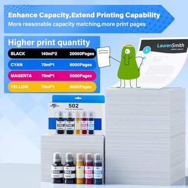 502 Ink Refill Bottles (NotSublimation Ink) for Ecotank ET-3760 ET-2850 ET-3850 ET-2760 ET-15000 ET-4850 ET-4760 ET-2750 ET-3750 ET-3830 Printers, Compatible Replacement for Epson T502 Ink (5 Packs) - Image 3