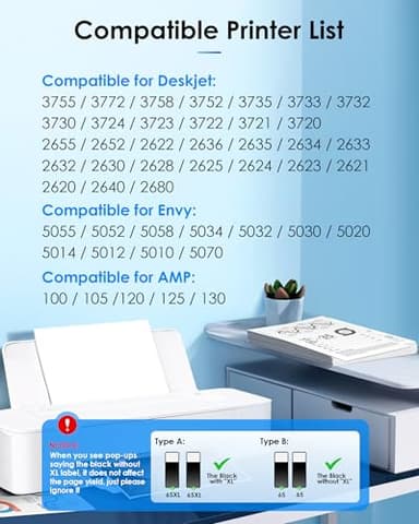 TECKKIN 65XL Black Ink Cartridge High Capacity Replacement for HP 65 Black Ink Cartridge for HP Deskjet 3755 3772 3700 3722 3752 2600 Envy 5055 5000 5070 (2 Pack) - Image 2