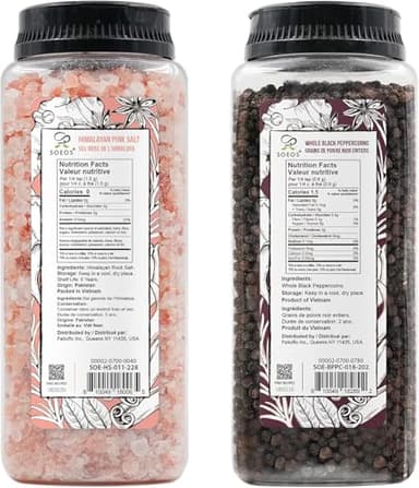Soeos Himalayan Pink Salt 39 oz + Whole Black Peppercorns 18 oz, Coarse Grain, Kosher Salt for Grinder Refill, Salt and Pepper Grinder, Non-GMO Verified, Spice Seasoning Set for Cooking - Image 2